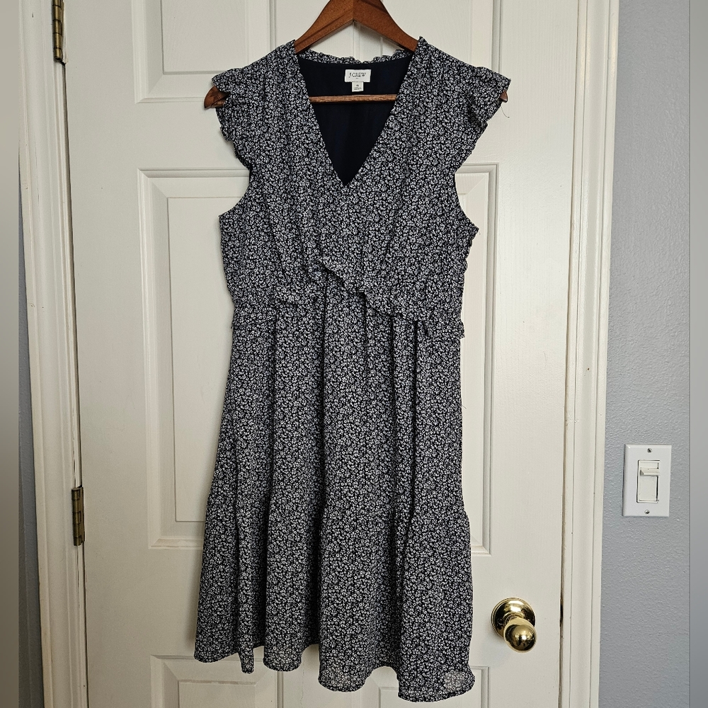 J Crew Blue Floral V Neck Dress